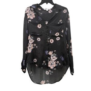 Cloth & Stone Anthropologie Black Floral Sheer Button Up Size XS